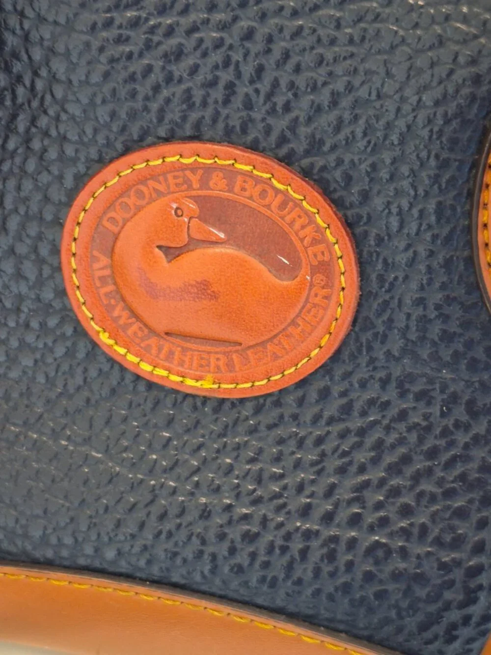 Vintage Dooney & Bourke AWL Small Satchel Top Handle Navy British Tan